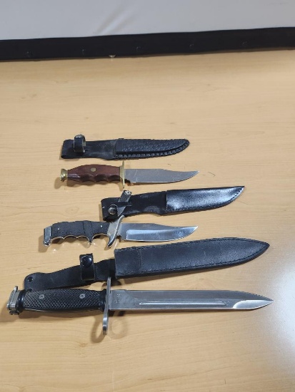 Three Knives and Sheaths, One Marked U.S. M16