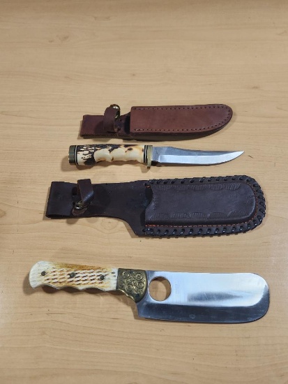 Pair of Stag Handle Knives w/ Sheaths