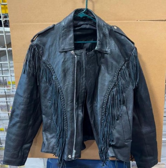 Vintage Leather Motorcycle Jacket w/ Indian Patch