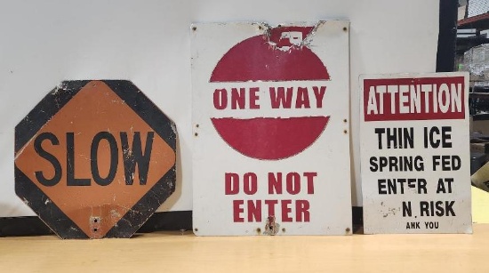 Vintage Road Signs, Thin Ice, One Way, Slow