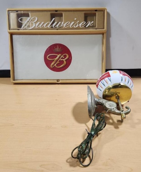Vintage Budweiser Wall Sconce Light and Budweiser Display Case