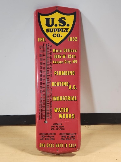U.S. Supply Co. Omaha and Scottsbluff Advertising Thermometer, 24in