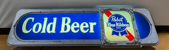 PBR Pabst Blue Ribbon Lighted Beer Sign, Cold Beer