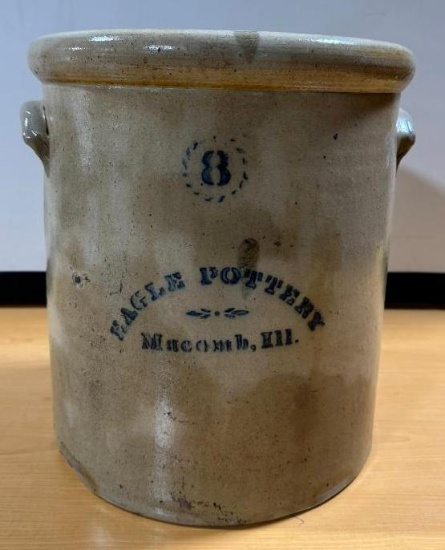 8 Gallon Eagle Pottery Macomb, ILL Crock