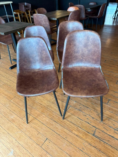 Lot of 4 Restaurant Chairs, Leather Molded Seat, Metal Frame, 4x$