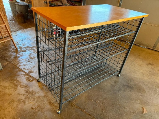 Lot of 2, Double-Sided Worktop Retail Shelving Unit on Mobile Base
