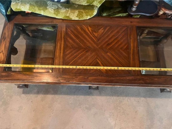 Wood w/ Glass Top Coffee Table & End Tables
