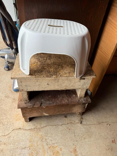 Pair of Shop Made Stools, One Other Stool