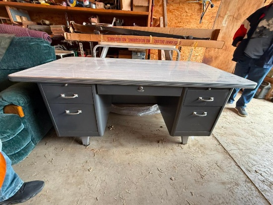 Vintage Metal Desk w/ Laminate Formica Top, VG Condition
