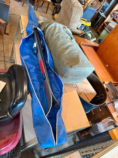 Atomic CSS Snow Skis, Canvas U.S. Army Bag w/ Some Rolled Rubber/Plastic Item Inside