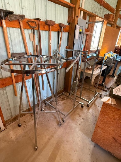 Lot of 3 Chrome Retail Clothing Racks, Mobile Bases