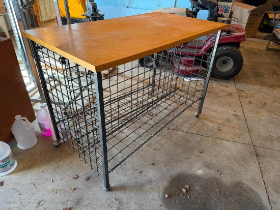 Double-Sided Worktop Retail Shelving Unit on Mobile Base