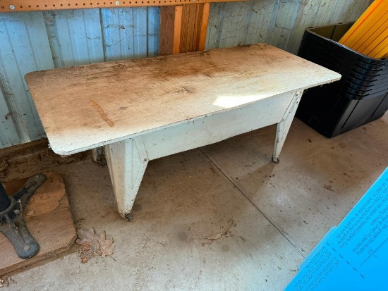 Vintage Metal Base Frame w/ Shop Made Wood Top for Bench