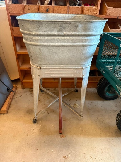 Old Galvanized Wash Tub, Missing One Caster