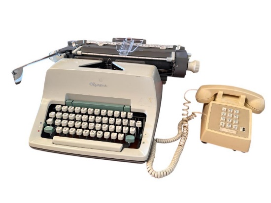 Vintage Olympia Typewriter and Push-Button Telephone