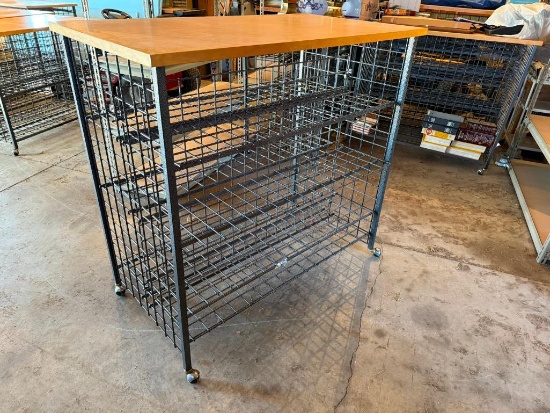 Lot of 2, Double-Sided Worktop Retail Shelving Units on Mobile Base