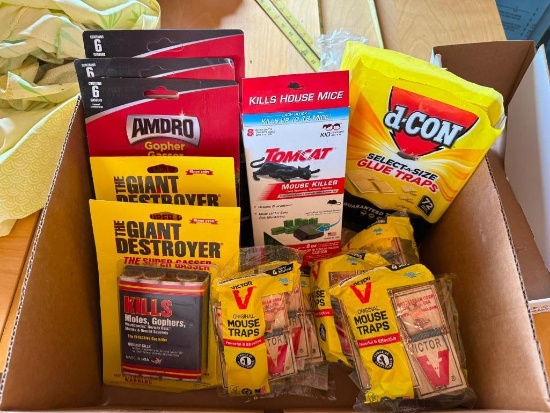 Box of New Mice and Mouse Traps and Killers