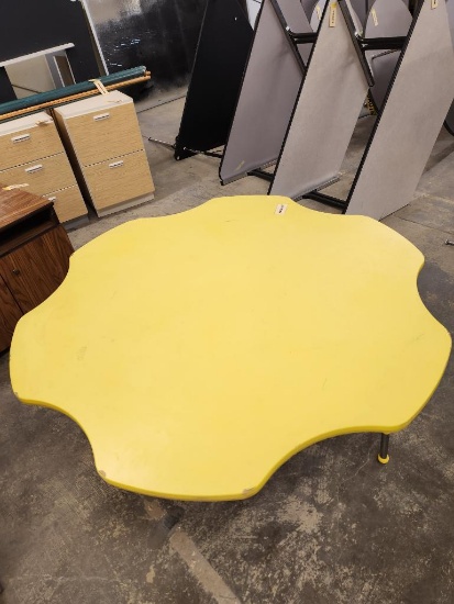 Six Student Turtle Shaped Formica Top Work Table, Adjustable Top, 55in