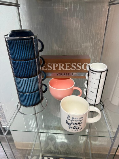 Coffee Mugs, Mug Racks, Espresso Cups in Rack, Expresso Sign