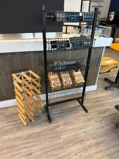 Wood Coffee Mug Rack, Metal Merchandiser Rack and Small Tabletop Chalk Menu Signs