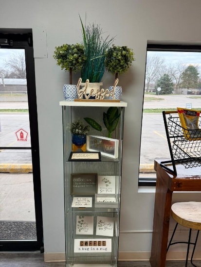 Group of Coffee Shop Decorations, Artificial Plants, Fun Sayings Displays