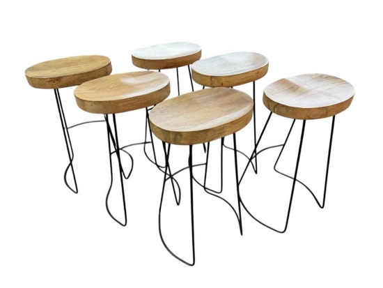 Six Modern Live Edge Seat Metal Framed Bar Stools, Sold 6x$, by the Stool x's the Qty