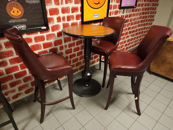 High Quality Solid Wood Single Pedestal Pub Table w/ 3 Bar Stools or Pub Chairs