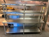 Stainless Steel Prep Table w/ Lower Shelf, 2 Upper Shelves, 2 Hatco Food Warming Lamps 84in x 68in x