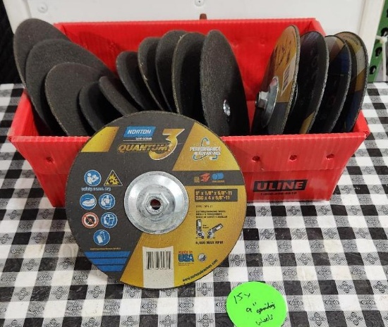 Lot of 15, Norton Quantum3 Steel Cutting/Grinding Wheels 9in x 1/8in x 5/8in-11, Made in USA