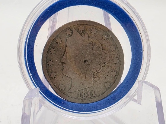 1911 "Cents" V Nickel Clipped Planchet