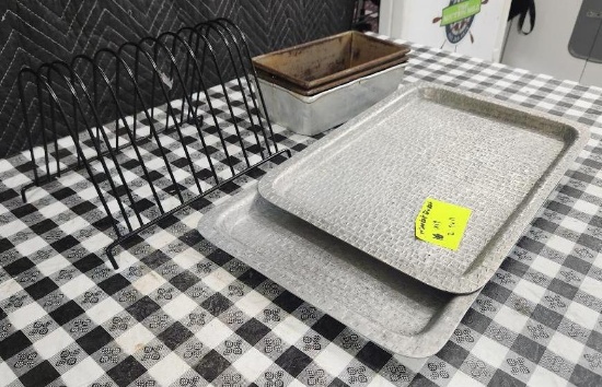 Cutting Board Rack and Wood and Metal Trays