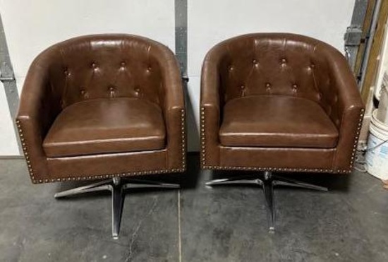 Swivel Lounge Chairs, Leather & Chrome, Sold High Bid x's 2, 2x$