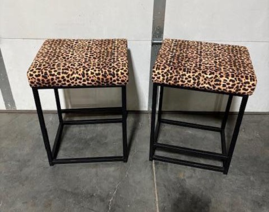 Leopard Print Cushioned 24in H. Stools/Chairs, Metal Frame, Sold High Bid x's 2, 2x$