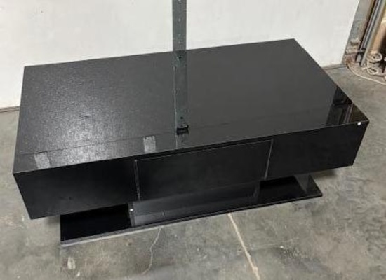 Black Lacquer Contemporary Coffee Table w/ Center Drawers on Each Side
