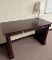 Used Dark Wood Desk with one large drawer with small lamp