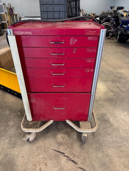 Used Red Armstrong Medical Cart System Tool Box 6 Drawers
