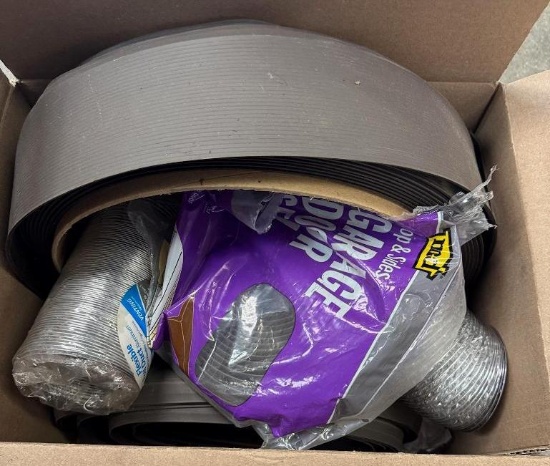 Box of Misc Building Supplies - including Vent, Garage Door Seal & Base Board
