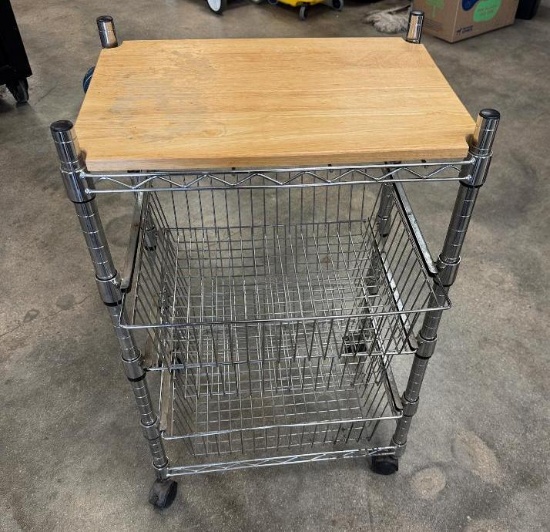 Used Rolling Wood Top 3 - Drawer Cart