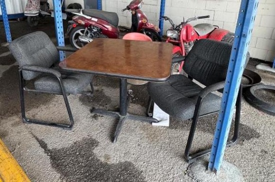 Table, Chairs, Molded Plastic Stool