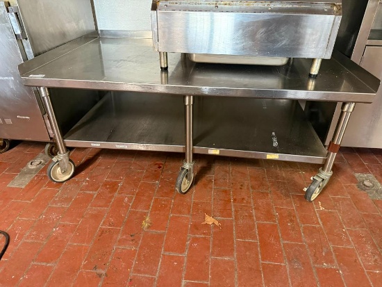 Stainless Steel Mobile Equipment Base, 60in x 36in x 24in H w/ Lower Shelf