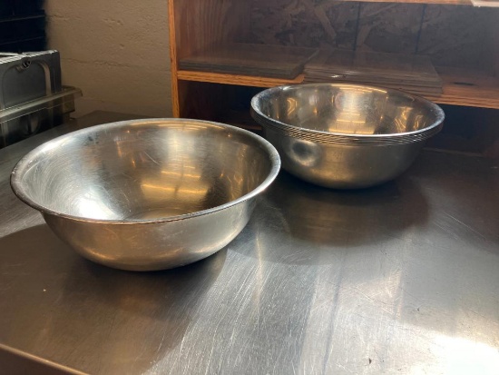 Lot of 8, Stainless Steel Mixing Bowls, 14in Diameter
