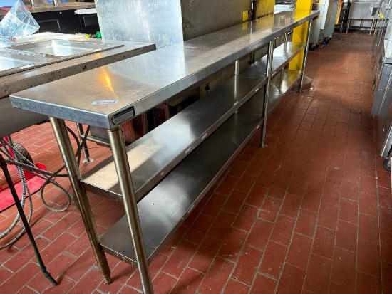Lassco Custom Fabrications Stainless Steel Kitchen Line Prep Table w/ 2 Lower Shelves, 130in x 36in