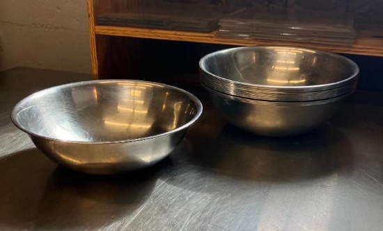 Lot of 13, Stainless Steel Mixing Bowls, 11in Diameter