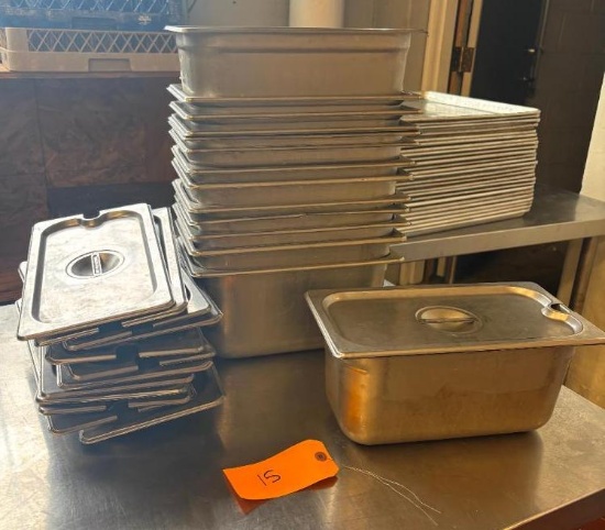Lot of 15, 1/3 Size Steam Pans w/ Lids