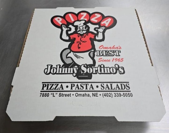 Vintage New Old Stock Cardboard Sortino's Pizza Box, 16in w/ Sortino's Logo & Lettering
