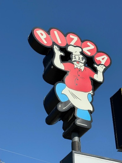 Sortino's Pizza Man - Double-Sided, Approx. 20ft High Exterior Sign, Buyer Responsible For Removal