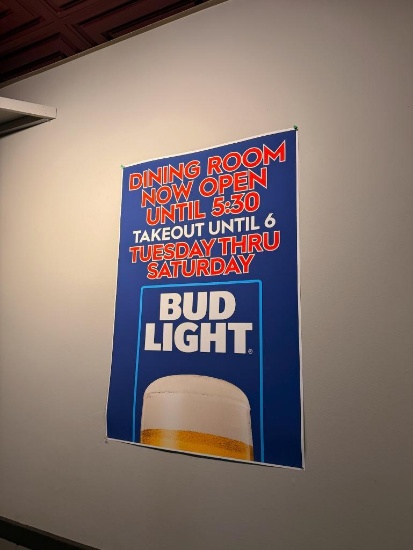 Sortino's Pizza Bud Light Operating Hours Paper Poster, Hung in Dining Room
