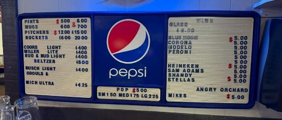 Sortino's Pepsi-Cola Vintage Menu Board 48in