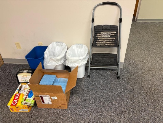 Trash Cans, Trash Bags, Napkins, Step Ladder & Nitrile Gloves