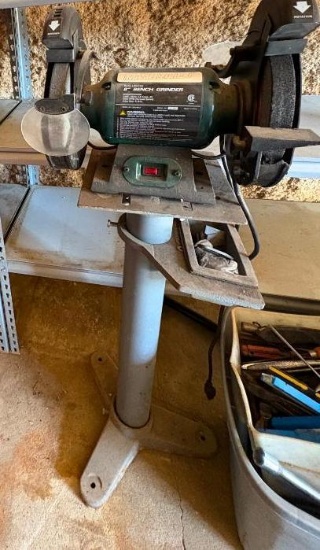 MasterForce Dual-Lighted 8in Bench Grinder on Pedestal